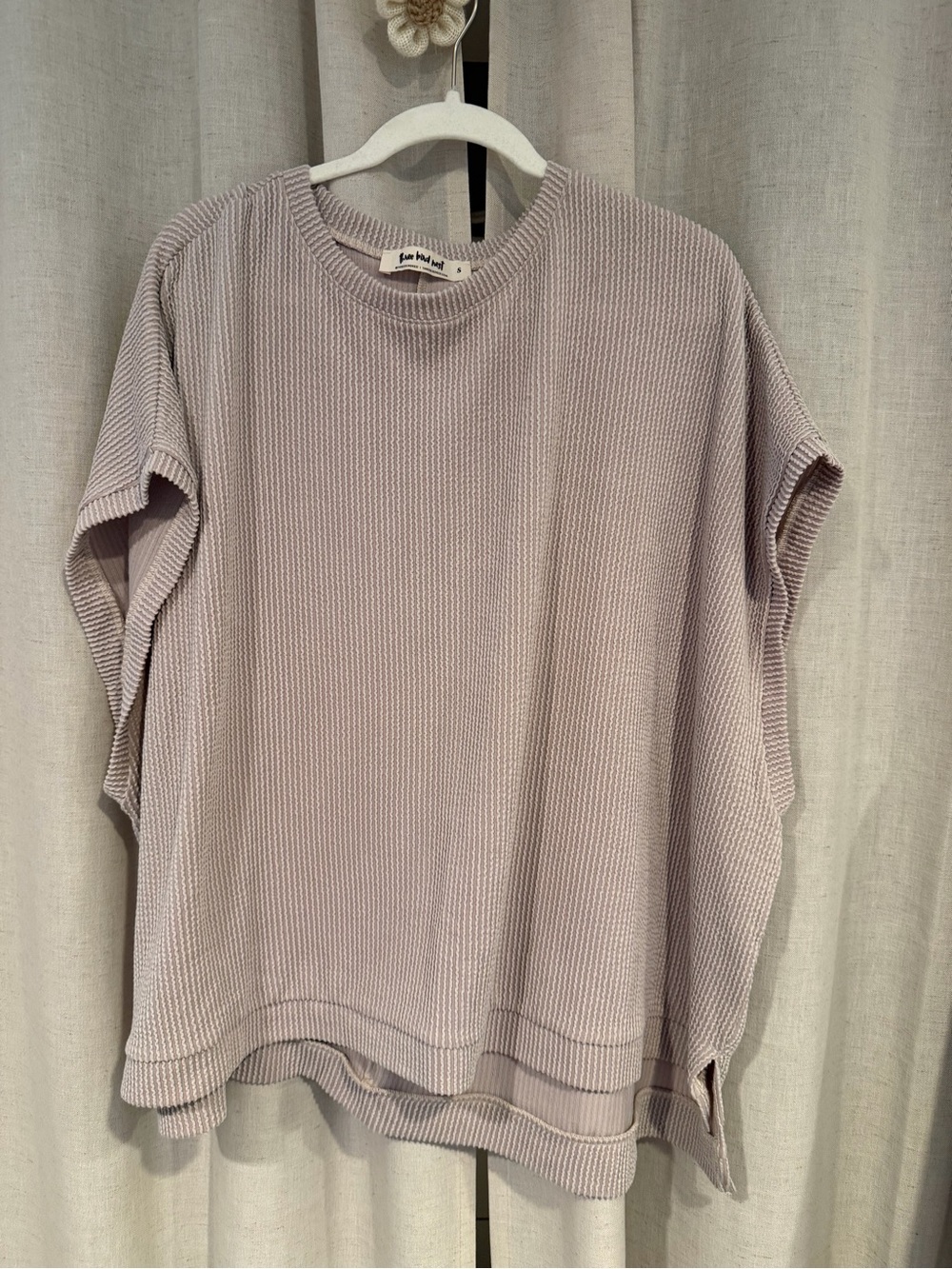 Three Bird Nest Lavender Ribbed Crew Neck Oversized Short Sleeve Top